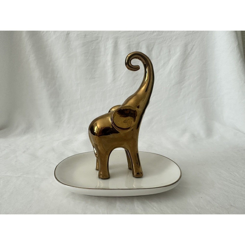 Charming Charlie Ceramic Golden Elephant Ring Holder